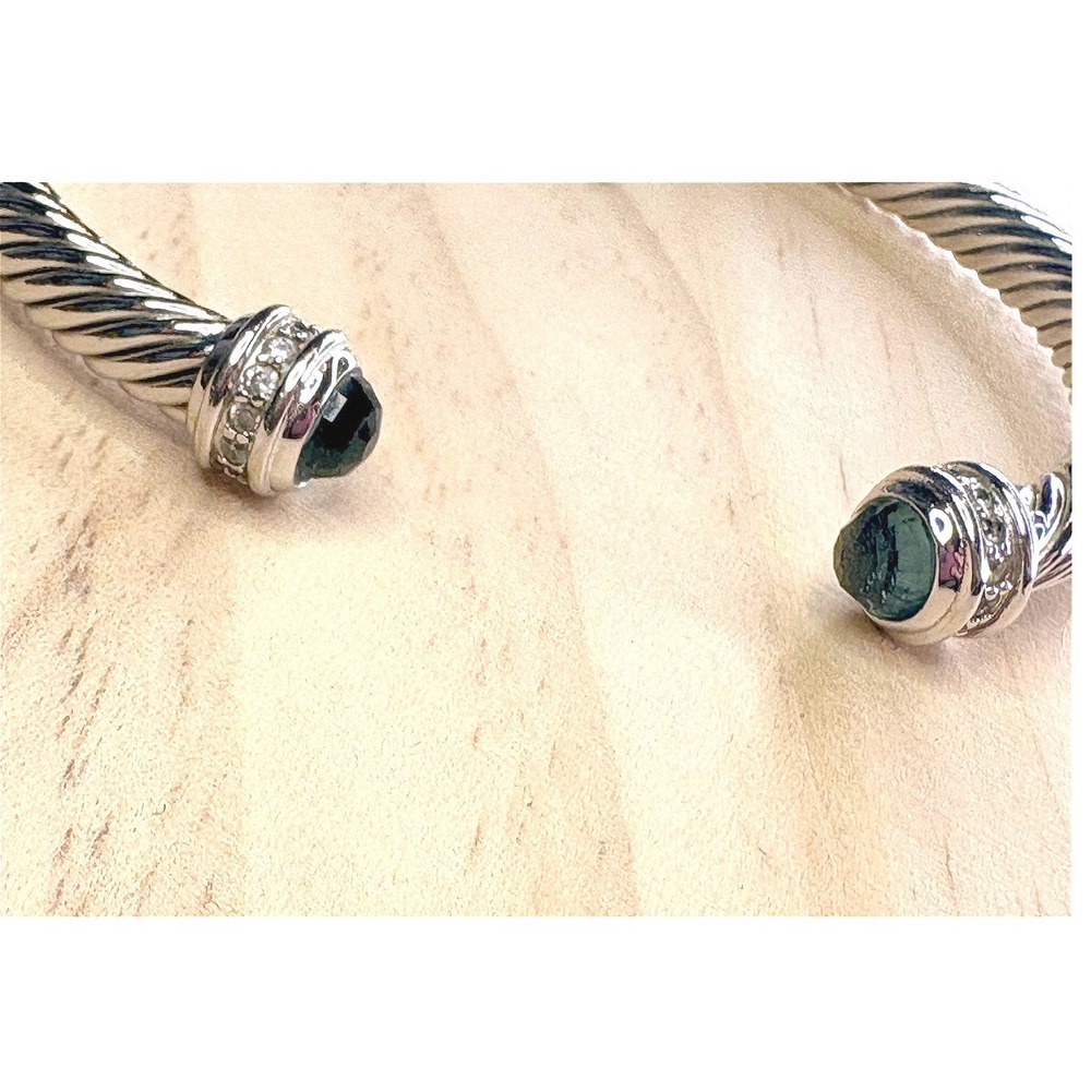 Cable Cuff silver and gold tone Blue glass Cable Cuff Bracelet - Picture 4 of 5